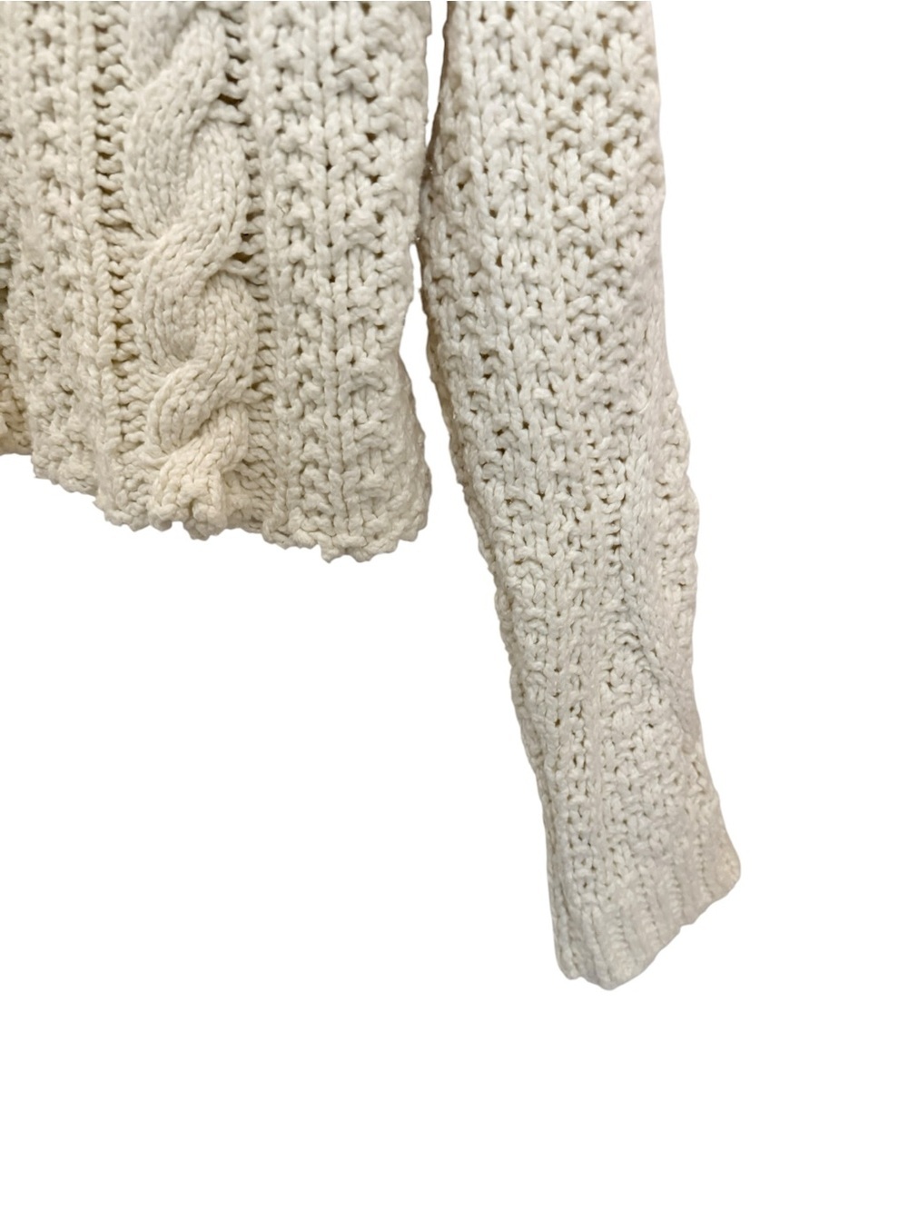 Free People Cream Chunky Cable Knit Cropped Sweater Size XS - Picture 6 of 9